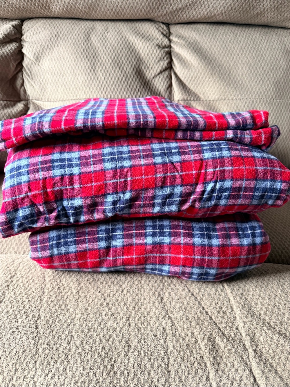 Lands' End Red and Blue Plaid Flannel Bedding Set